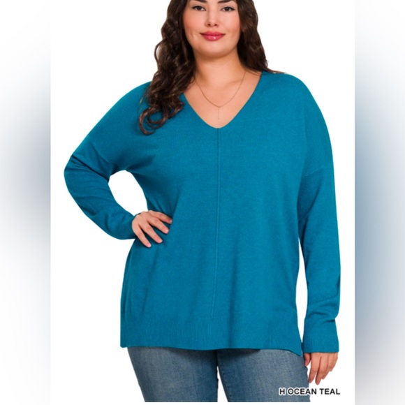 NWT ZENANA PLUS GARMENT DYED FRONT SEAM SWEATER - Picture 1 of 2